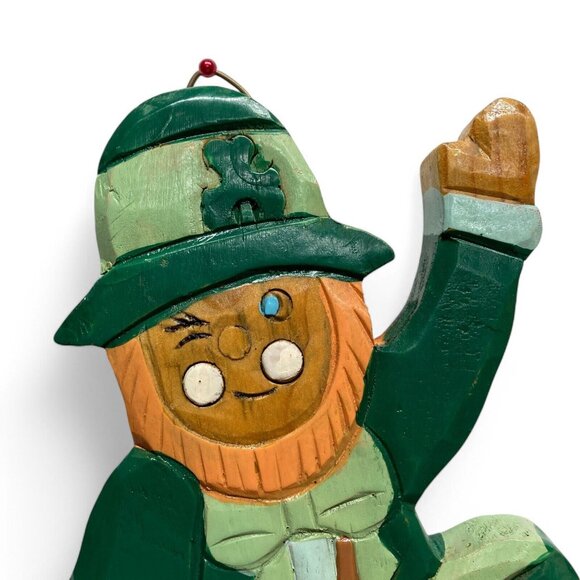 Vintage Handmade Leprechaun‎ & Clover Erin Go Bragh Wooden Sculpture Folk Art - Picture 2 of 7